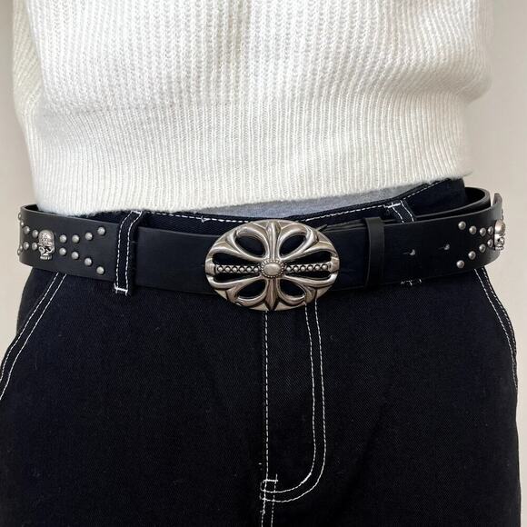 y2k 2000s vintage skeleton chrome cross studded goth emo black belt - Picture 2 of 8